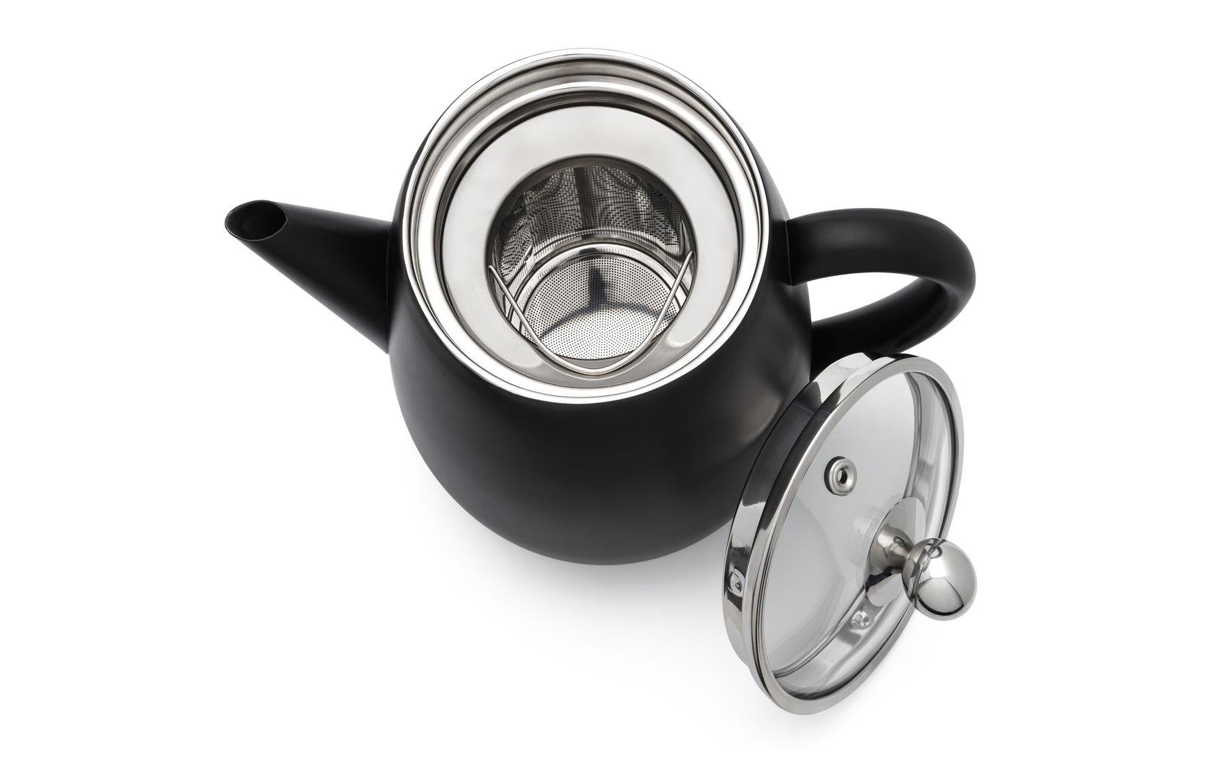 Bredemeijer Teekanne – 1,1 l, Glas/Edelstahl, Schwarz/Transparent, mit Teefilter, spülmaschinenfest