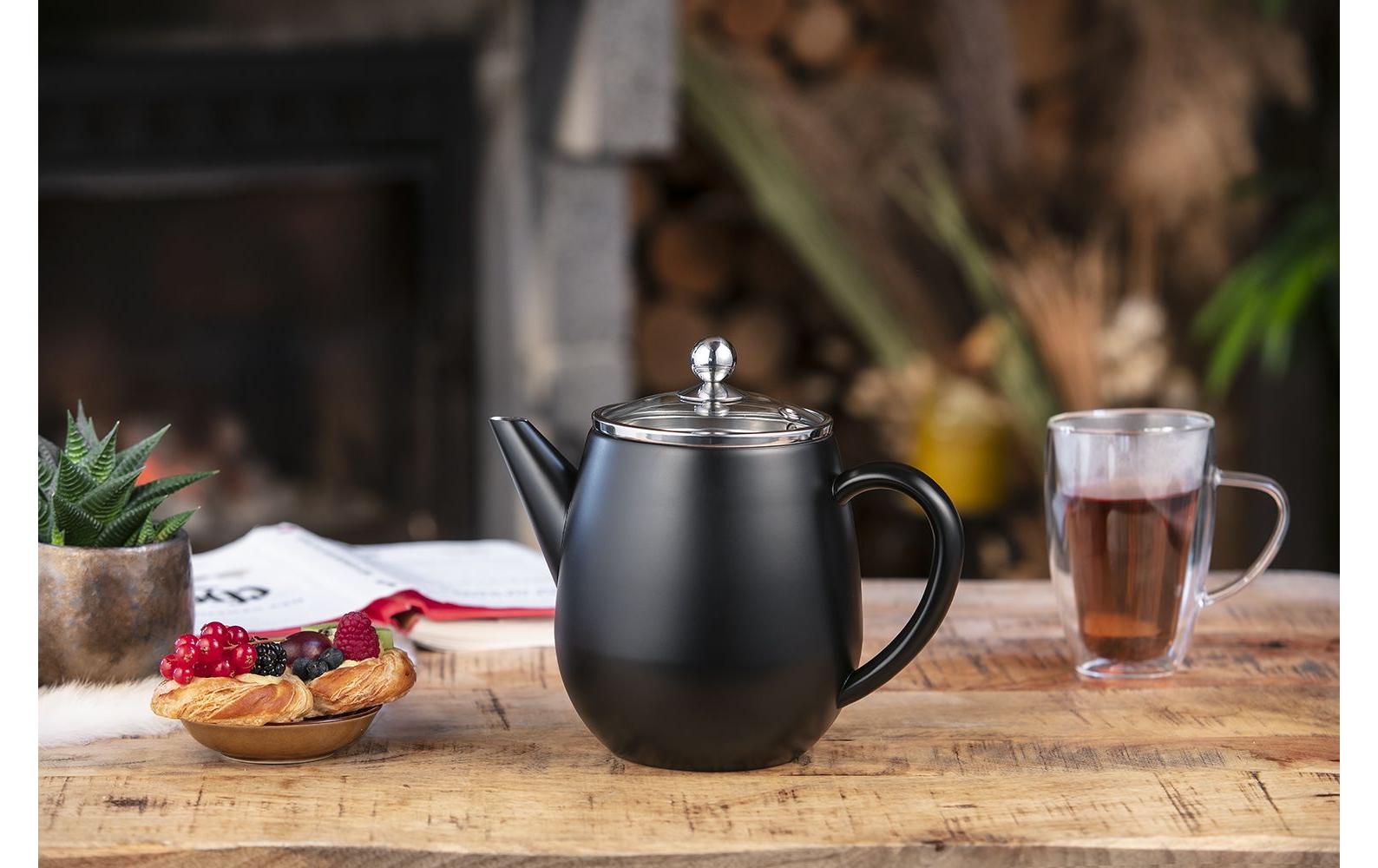 Bredemeijer Teekanne – 1,1 l, Glas/Edelstahl, Schwarz/Transparent, mit Teefilter, spülmaschinenfest
