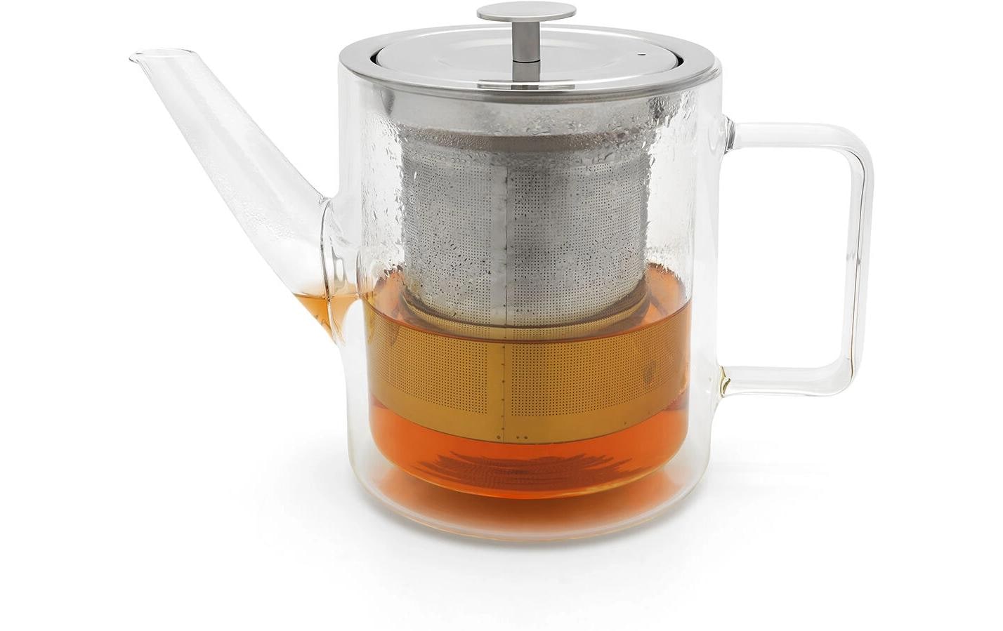Bredemeijer Teekanne San Remo – 1 l, 16,1 × 12,7 × 23,4 cm, Glas/Edelstahl, doppelwandig, Edelstahl-Teefilter