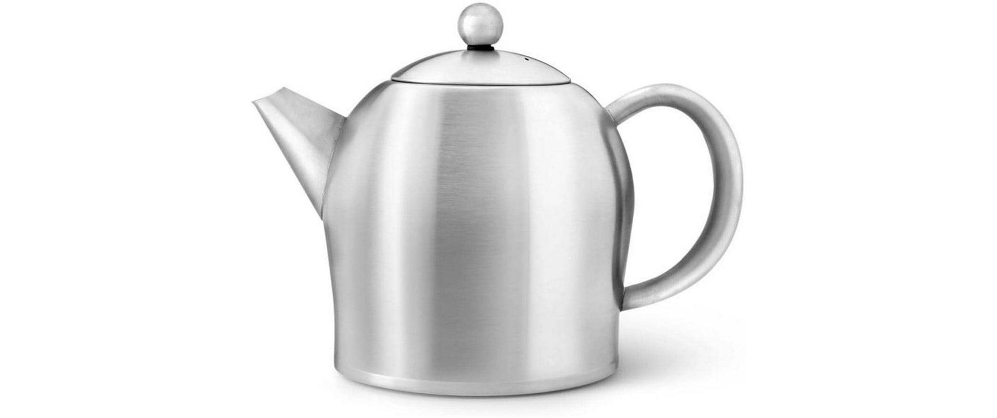 Bredemeijer Teekanne – 1 l, Edelstahl, Silber, spülmaschinenfest, tropffreier Ausguss