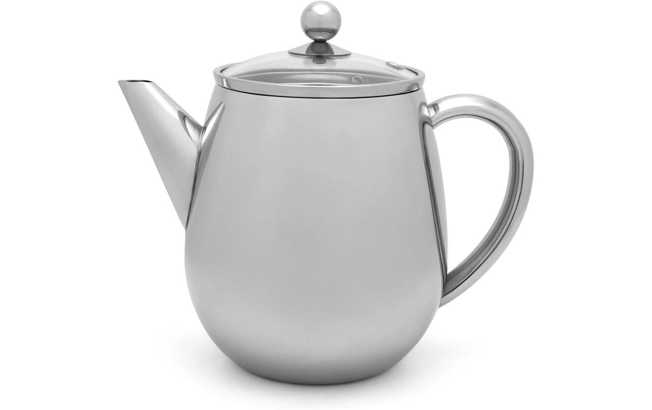 Bredemeijer Teekanne Duet Eva – 1,1 l, 23,0 × 14,5 × 19,5 cm, Edelstahl/Glas, Silber, mit Teefilter