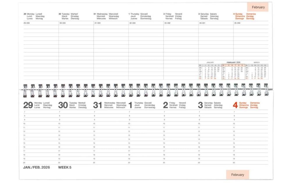 Simplex Linea 83582B5 – Tischkalender 2026, 1 Woche/2 Seiten, A4, Spiralbindung, Blau