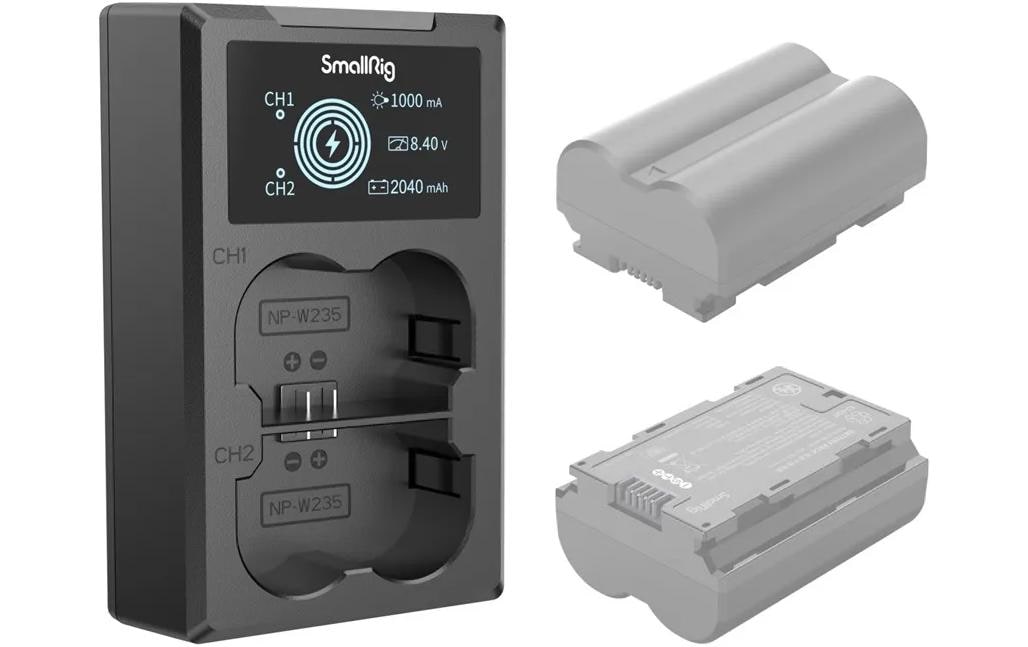 SmallRig NP-W235 Akkulader – für Fujifilm – 2-fach, USB-A, USB-C