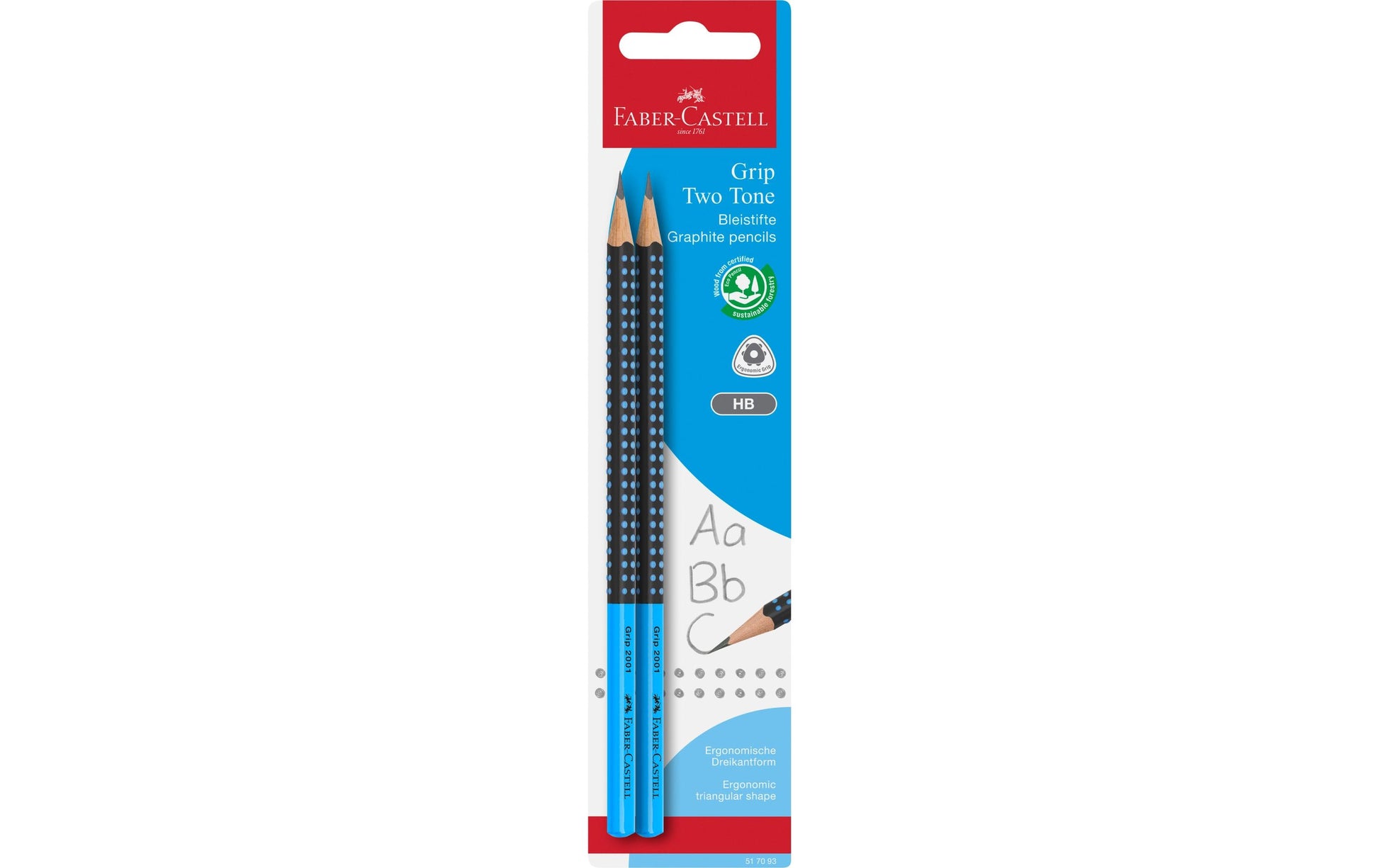 Faber-Castell Grip 2001 Two Tone Bleistifte HB, hexagonal – 2er-Set