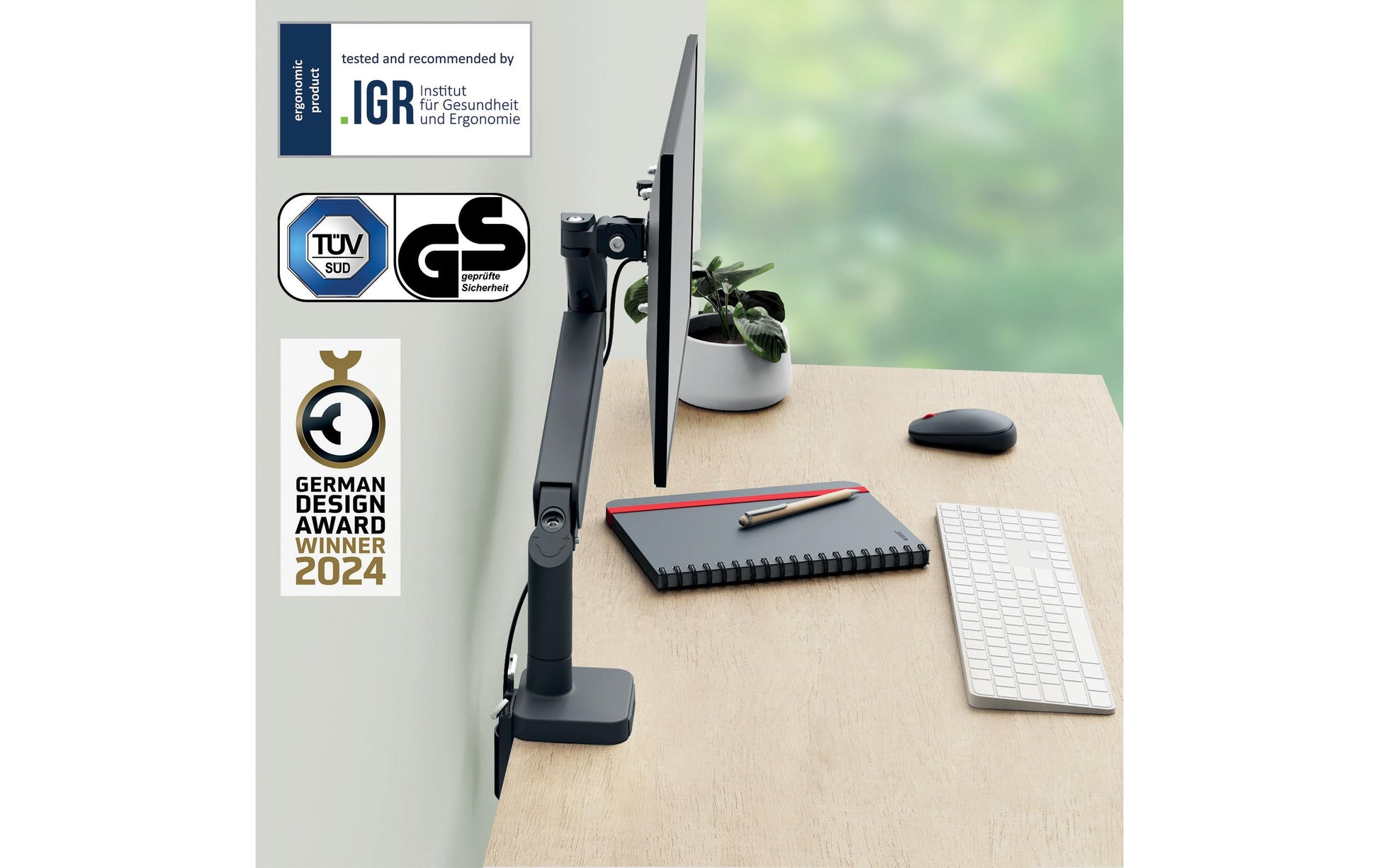 Leitz Ergo Single – Monitorarm Tischhalterung – 1 Monitor – 17–32" – VESA 100×100 mm – bis 9 kg/Monitor