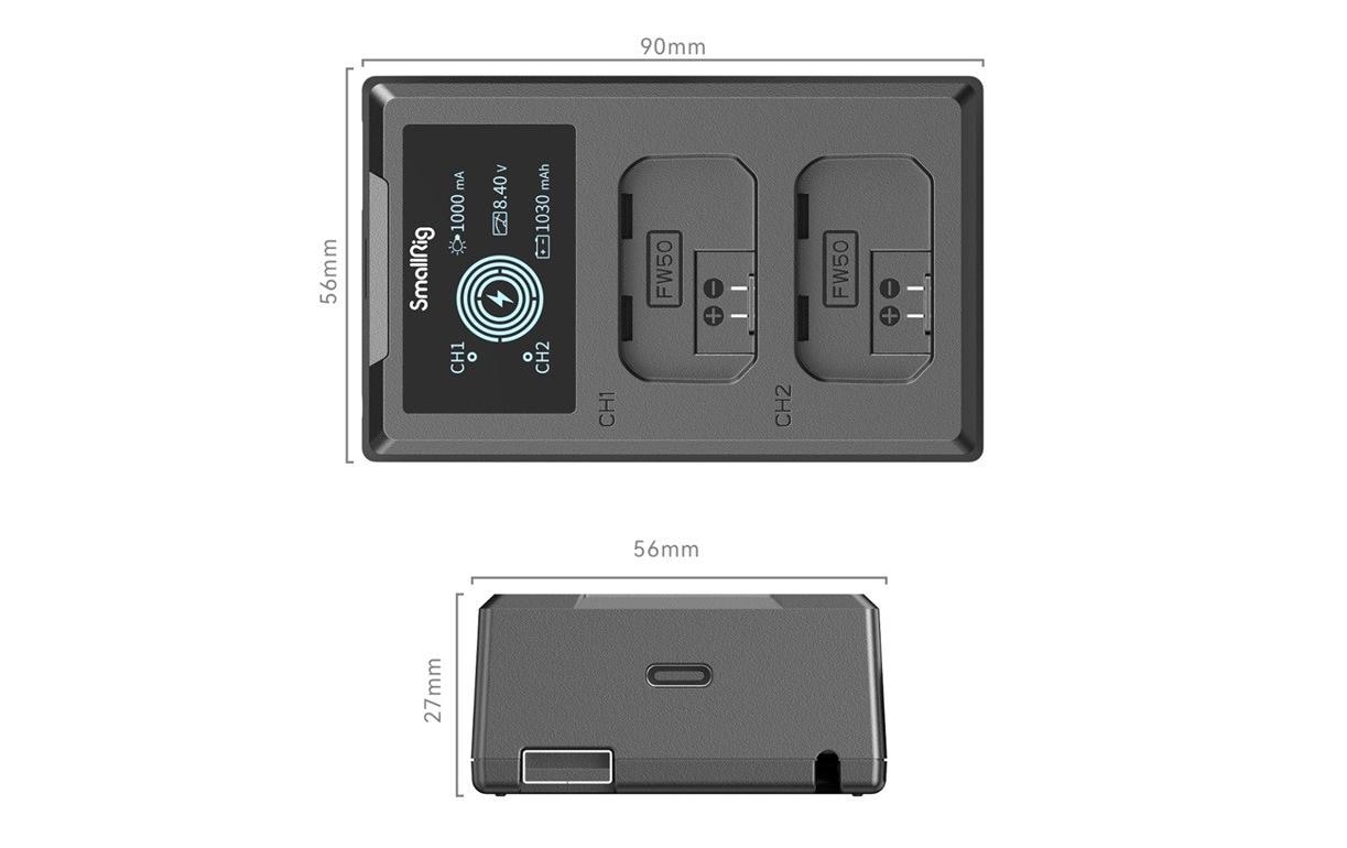 SmallRig NP-FW50 Akkulader – für Sony, 2-fach, mit Display
