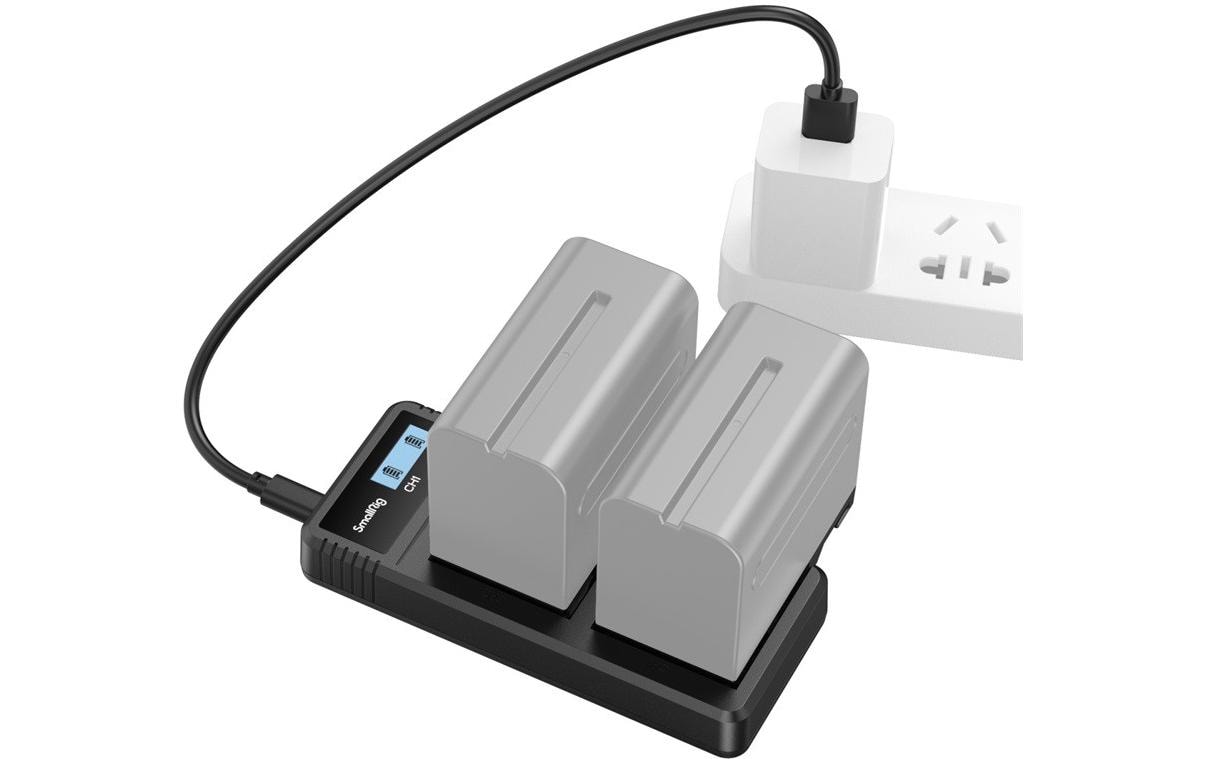 SmallRig 4086 Akkulader – für Sony NP-F550, NP-F570, NP-F730 und andere – 2-fach, AC – Display