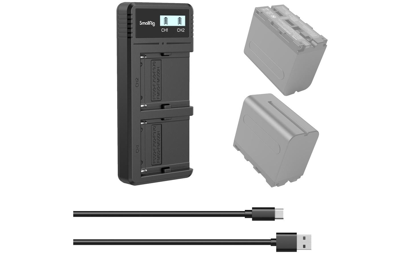 SmallRig 4086 Akkulader – für Sony NP-F550, NP-F570, NP-F730 und andere – 2-fach, AC – Display