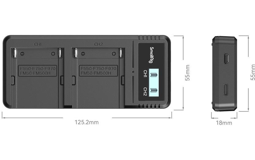 SmallRig 4086 Akkulader – für Sony NP-F550, NP-F570, NP-F730 und andere – 2-fach, AC – Display