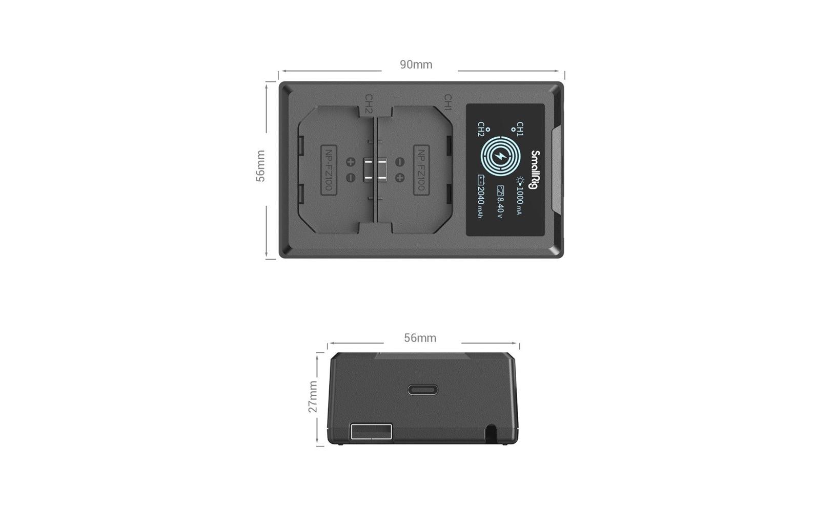 SmallRig 4087 Akkulader – für Sony NP-FZ100 (α6600, α9 II, α7 III usw.) – 2-fach, USB