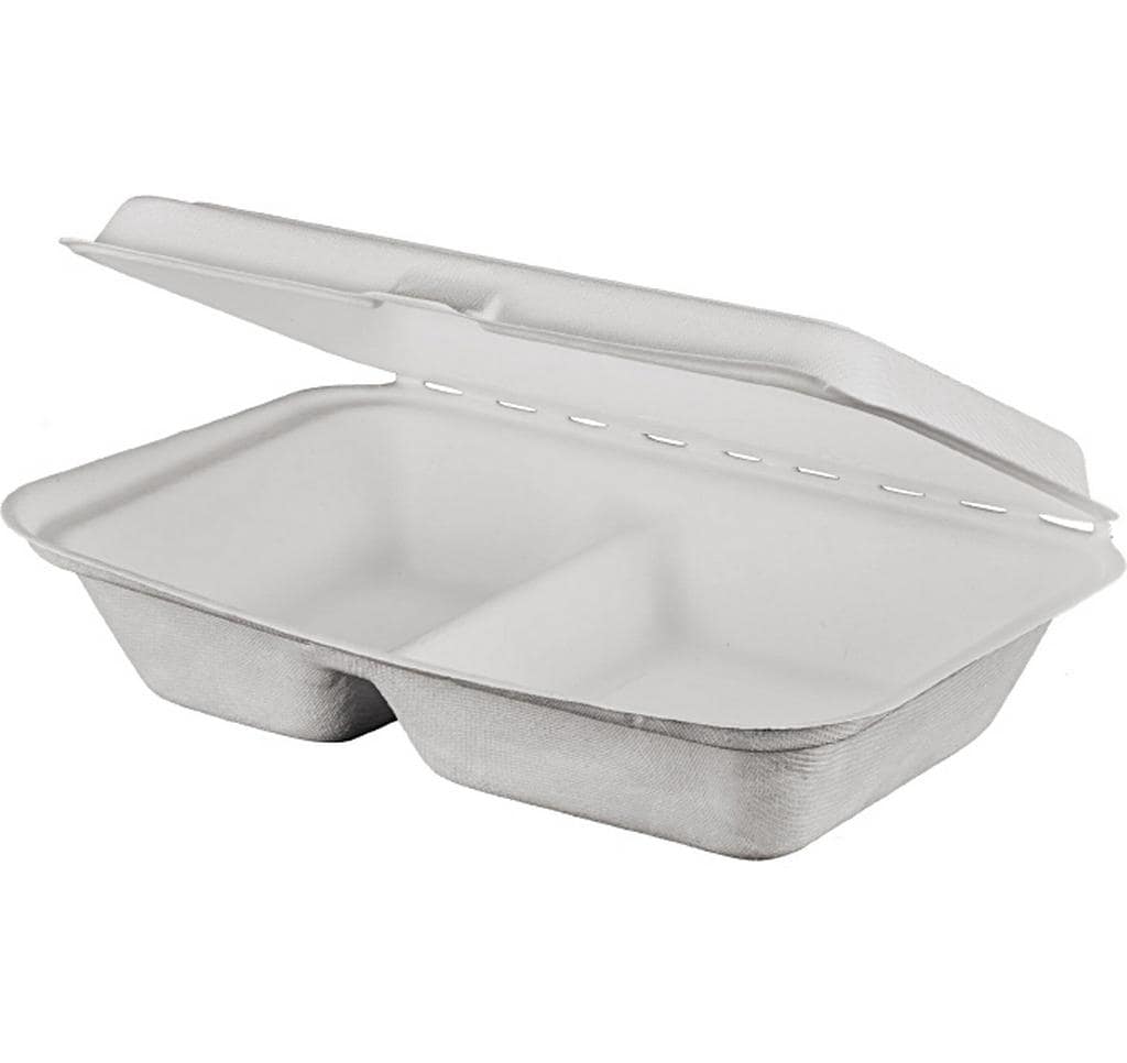Weita Take-away-Box 2-teilig, Bagasse (Zuckerrohr) – 250,9 × 162 × 63,2 mm – weiss – 50 Stk.