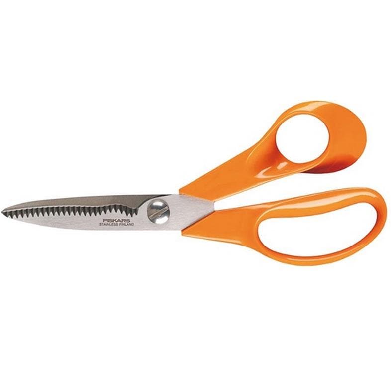 Fiskars Küchenschere – 18 cm – gezahnte, breite Klingen – Edelstahl – orange – für Rechtshänder