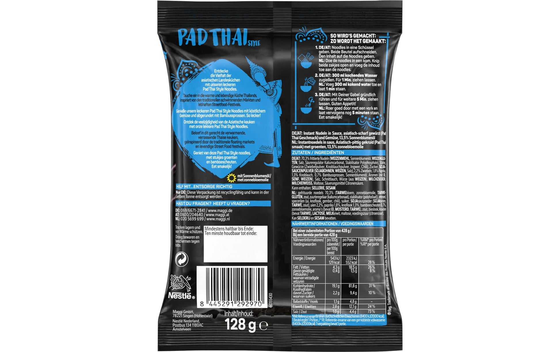 Maggi Magic Asia, Gebratene Instantnudeln, Pad Thai, Beutel – 128 g