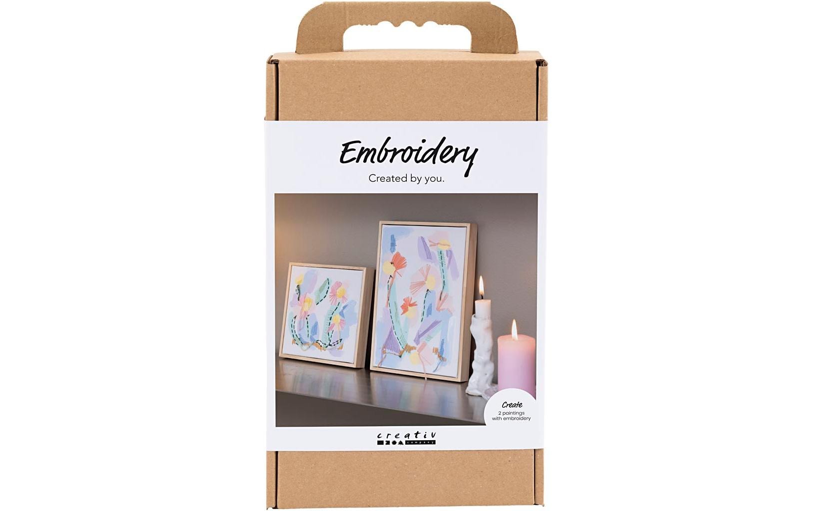 Creativ Company Bastelset Malen & Sticken – 2-teilig, 6 Farben – Baumwolle
