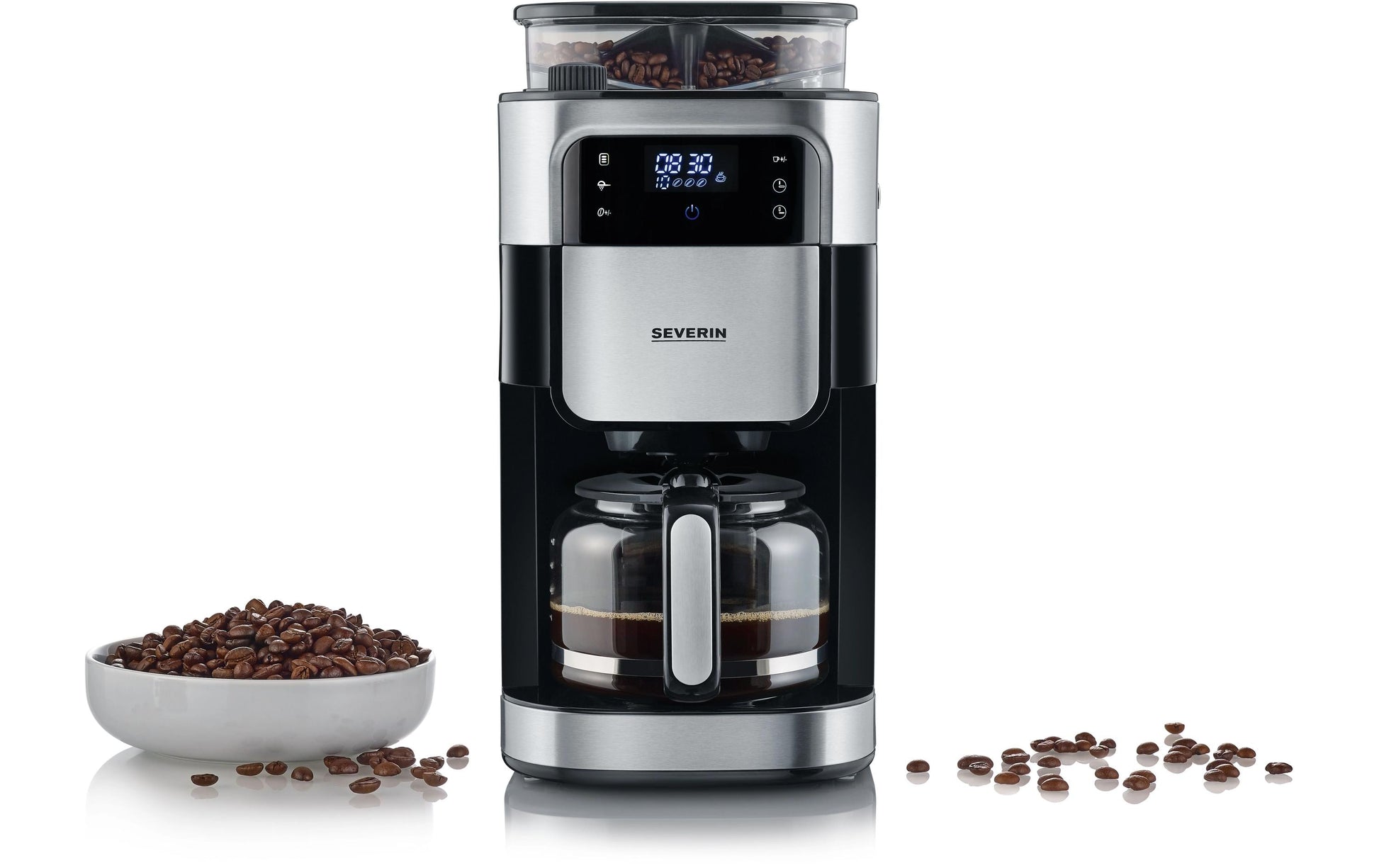 Severin Filterkaffeemaschine KA4813 – 10 Tassen, integriertes Mahlwerk, 1000 W – Schwarz/Edelstahl
