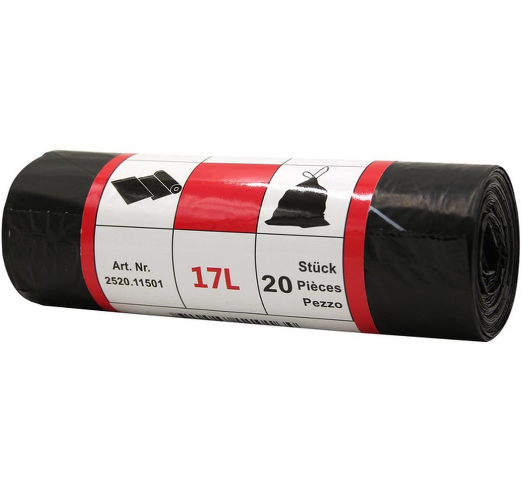 Weita Kehrichtsack – 17 l, mit Zugband, PE, schwarz, 395 × 500 mm, 1 Rolle à 20 Stk
