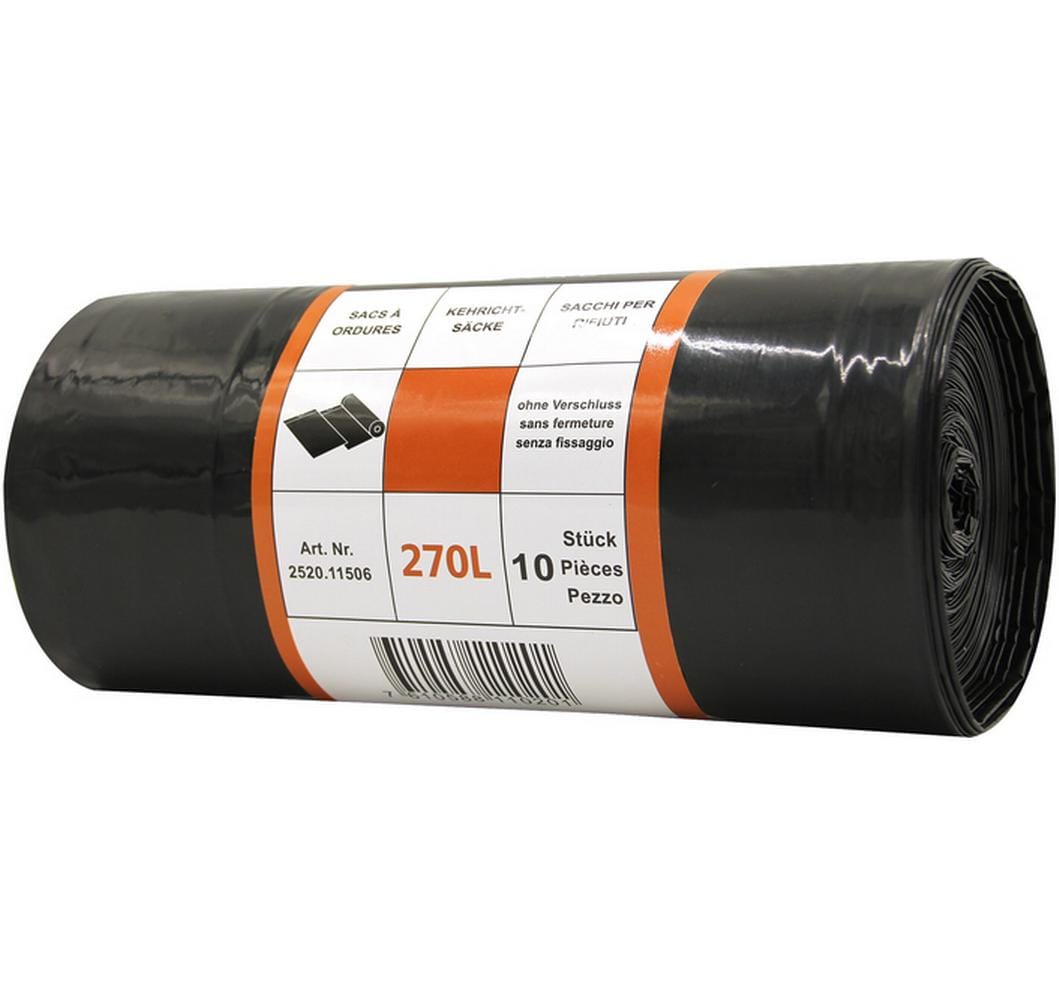 Weita Kehrichtsack Venardo – 270 l, mit Zugband, PE, schwarz, 550 × 650 mm, 10 Stk