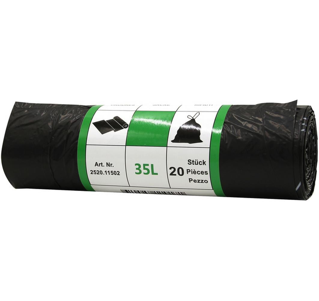 Weita Kehrichtsack – 35 l, mit Zugband, PE, schwarz, 555 × 600 mm, 1 Rolle à 20 Stk