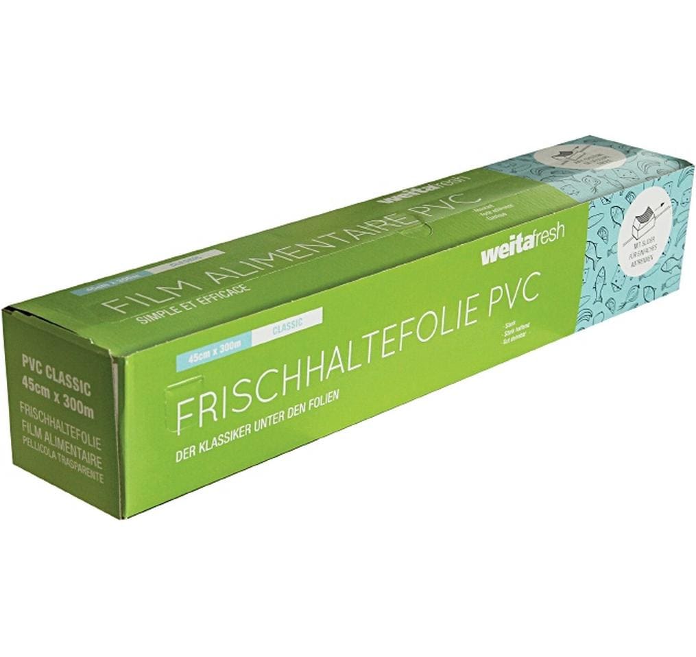 Weita Frischhaltefolie – 45 cm × 300 m – 1 Rolle, Einzelbox mit Slider – PVC
