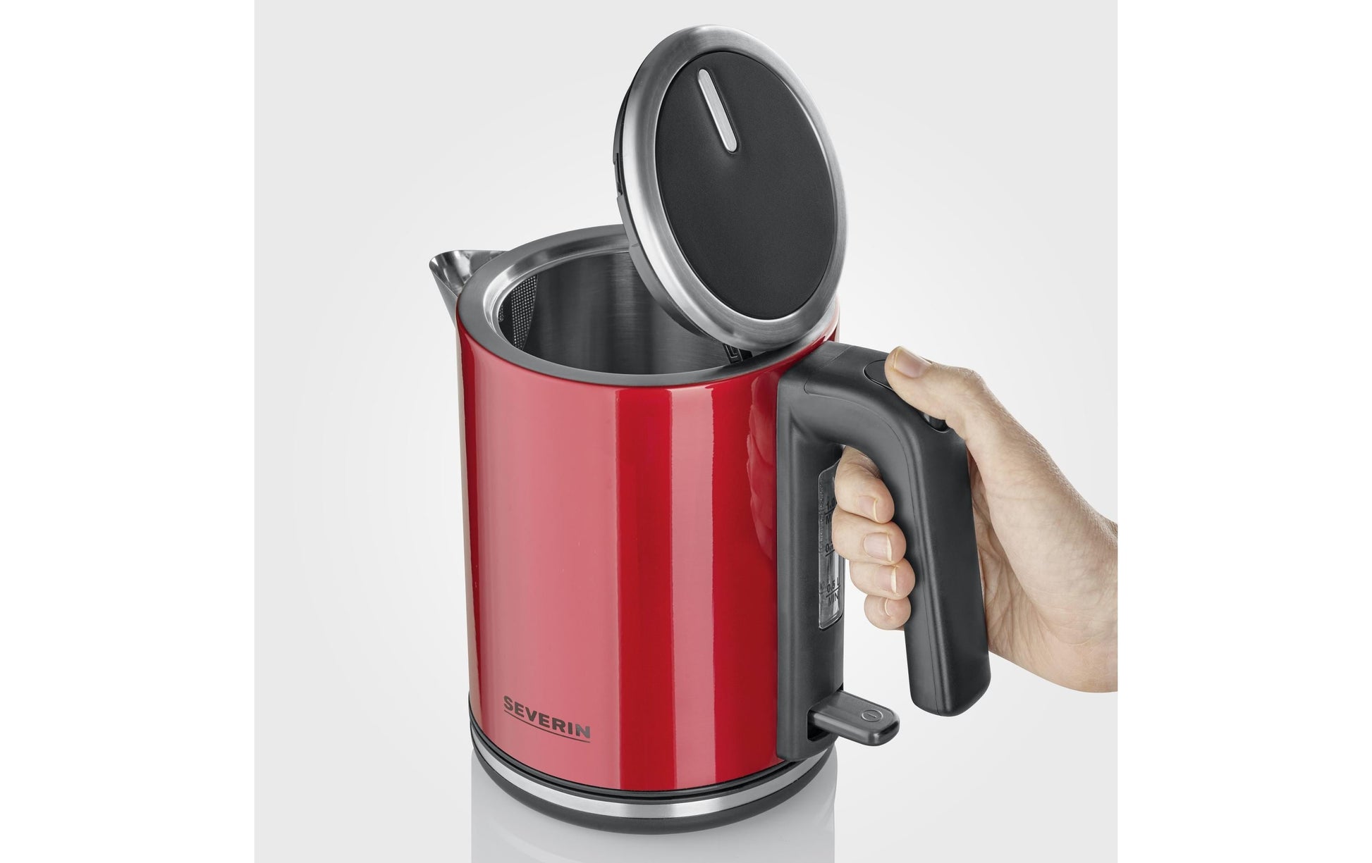 Severin Wasserkocher – 1 l, Edelstahl, Schwarz/Rot, WK3427