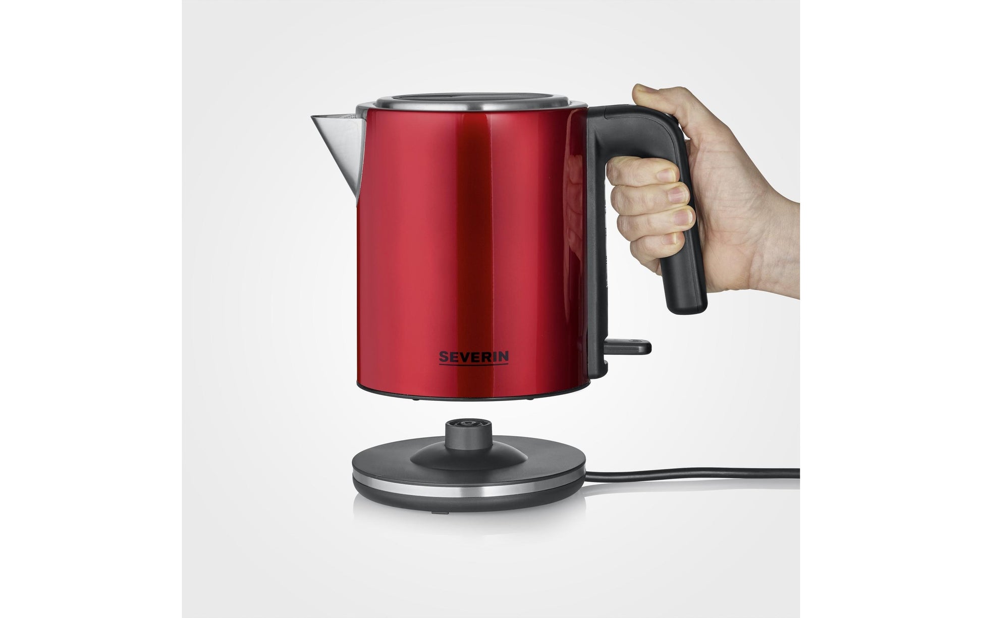 Severin Wasserkocher – 1 l, Edelstahl, Schwarz/Rot, WK3427