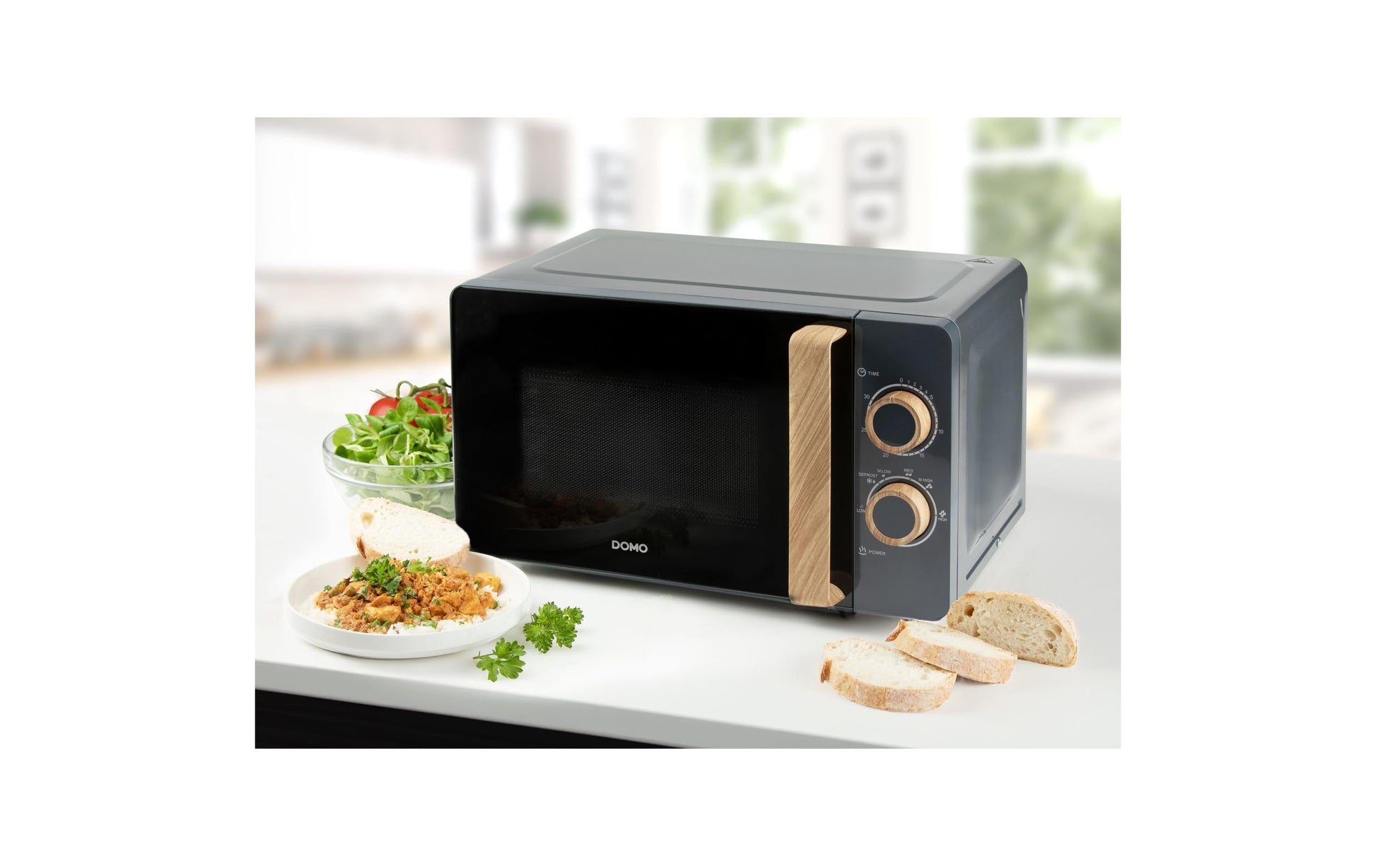 Domo Solo-Mikrowelle DO3320 – 20 l – 700 W – schwarz/holz