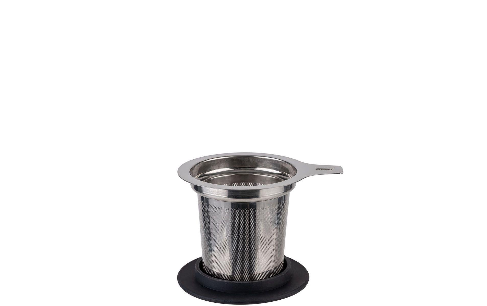GEFU Tee-Glas MIRA – 235 ml, H 14,5 cm, Borosilikatglas, Schwarz/Transparent, mit Glasfilter, doppelwandig