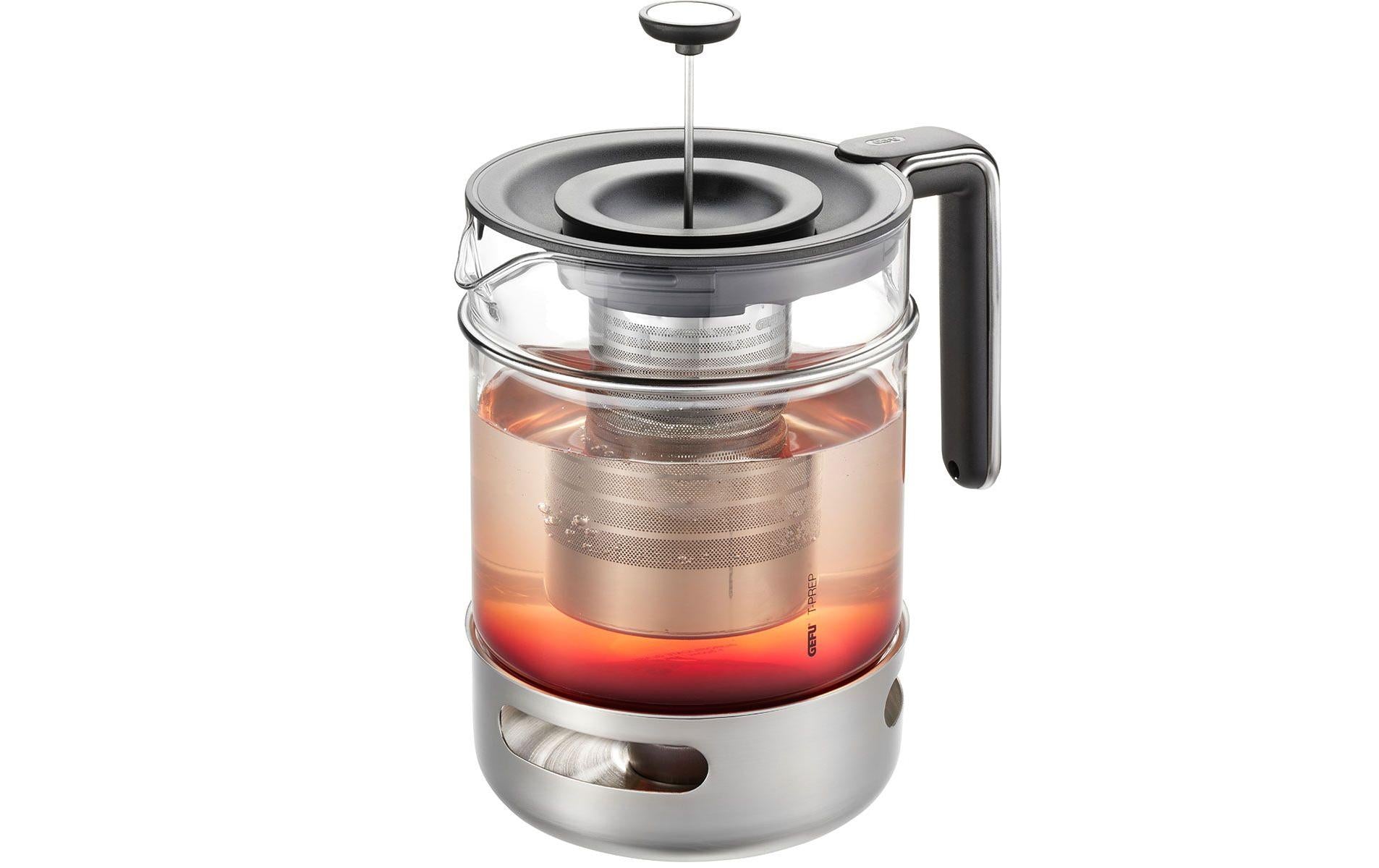 GEFU Teekanne – 1,5 l, 15,0 × 21,0 × 25,0 cm, Edelstahl/Glas, mit Edelstahlfilter, für Teelichter