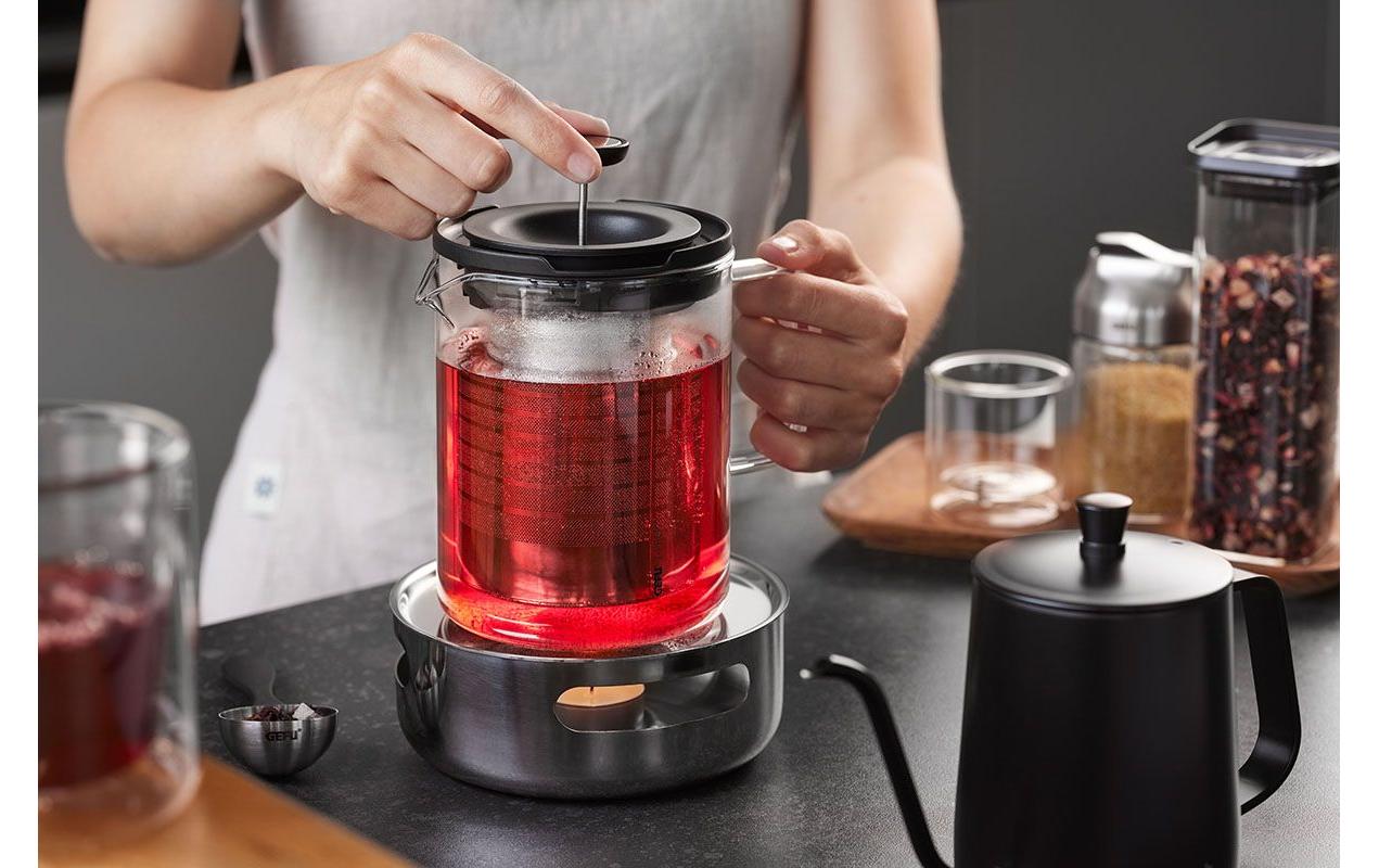 GEFU Teekanne T-PREP – 800 ml, H 15,0 cm, Glas/Edelstahl, mit Edelstahlfilter, spülmaschinenfest