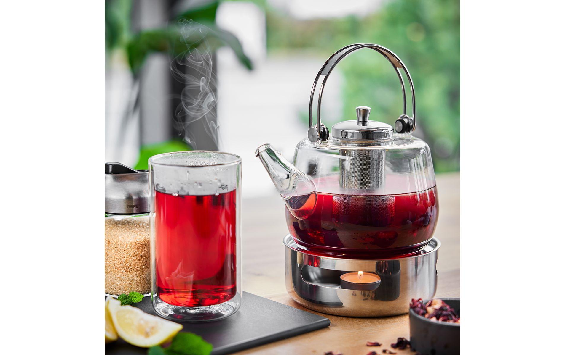 GEFU Teekanne – 1 l, Glas, Edelstahlfilter, spülmaschinenfest