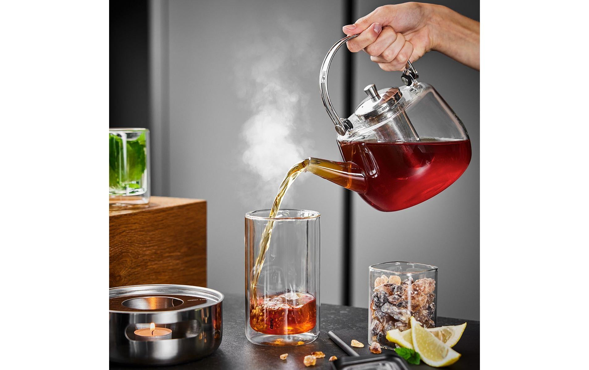 GEFU Teekanne – 1 l, Glas, Edelstahlfilter, spülmaschinenfest