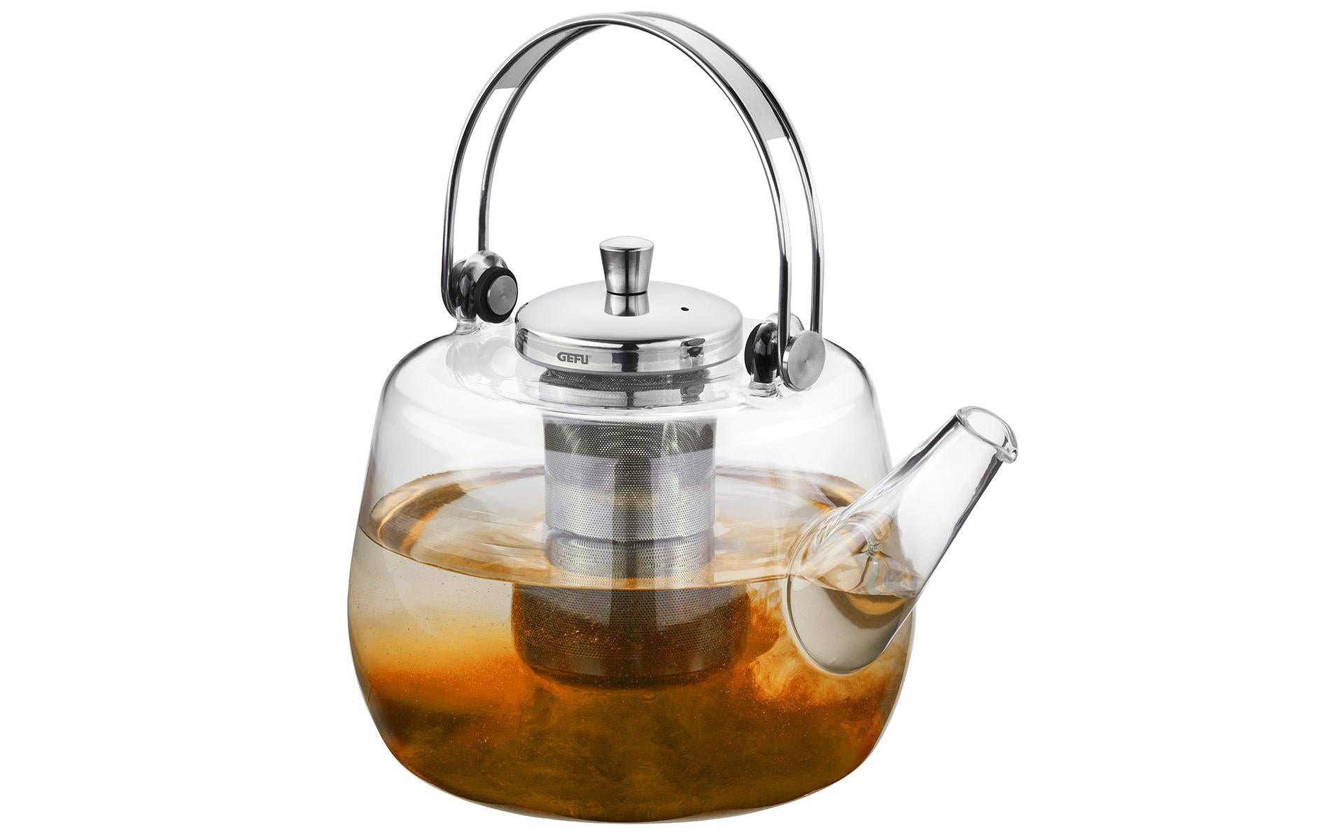 GEFU Teekanne – 1 l, Glas, Edelstahlfilter, spülmaschinenfest