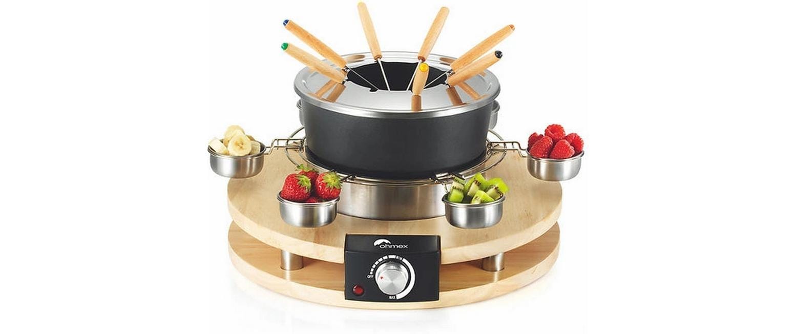 Ohmex Fondue-Set OHM-FND-1060 – Edelstahl, 2 l, 8 Gabeln – Netzbetrieb – schwarz/silber