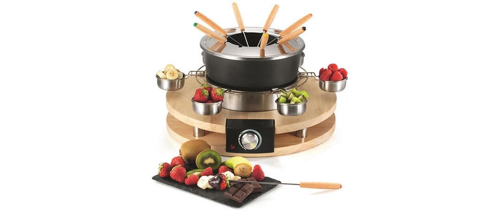 Ohmex Fondue-Set OHM-FND-1060 – Edelstahl, 2 l, 8 Gabeln – Netzbetrieb – schwarz/silber