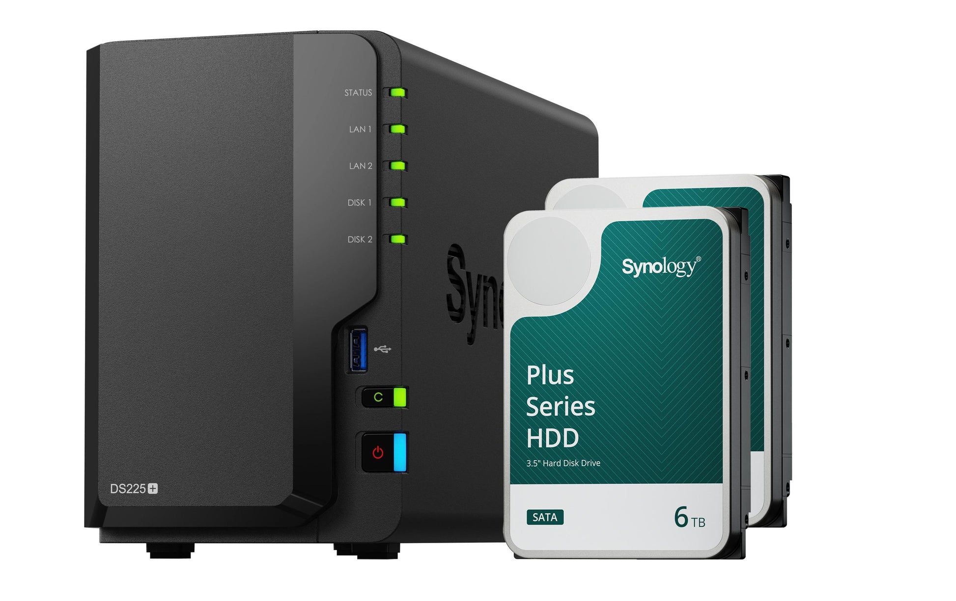 Synology DS225+ – 2-Bay Desktop NAS – Intel Celeron J4125, 2 GB RAM, 2,5GbE, 12 TB (vorinstalliert)
