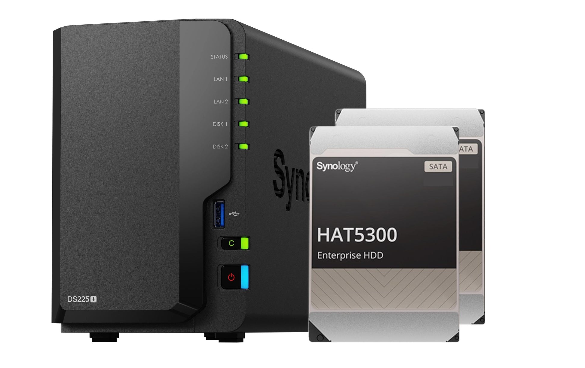 Synology DS225+ – 2-Bay Desktop NAS – Intel Celeron J4125, 2 GB RAM, 2.5GbE, DSM, 32 TB HDD vorinstalliert