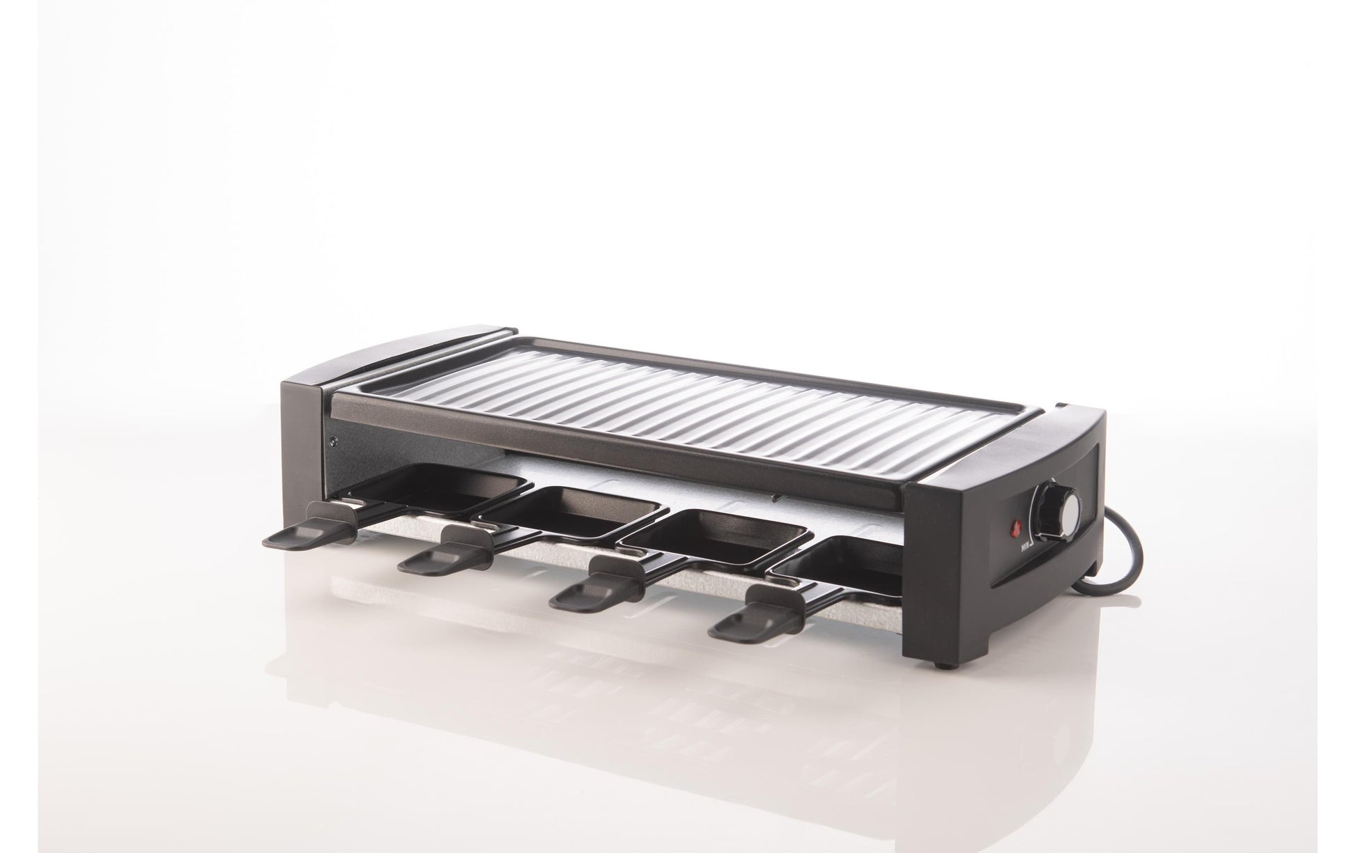 Ohmex Raclette OHM-RCL-8812 – 8 Personen, 1200 W, Aluminium-Grillplatte, antihaftbeschichtet – schwarz