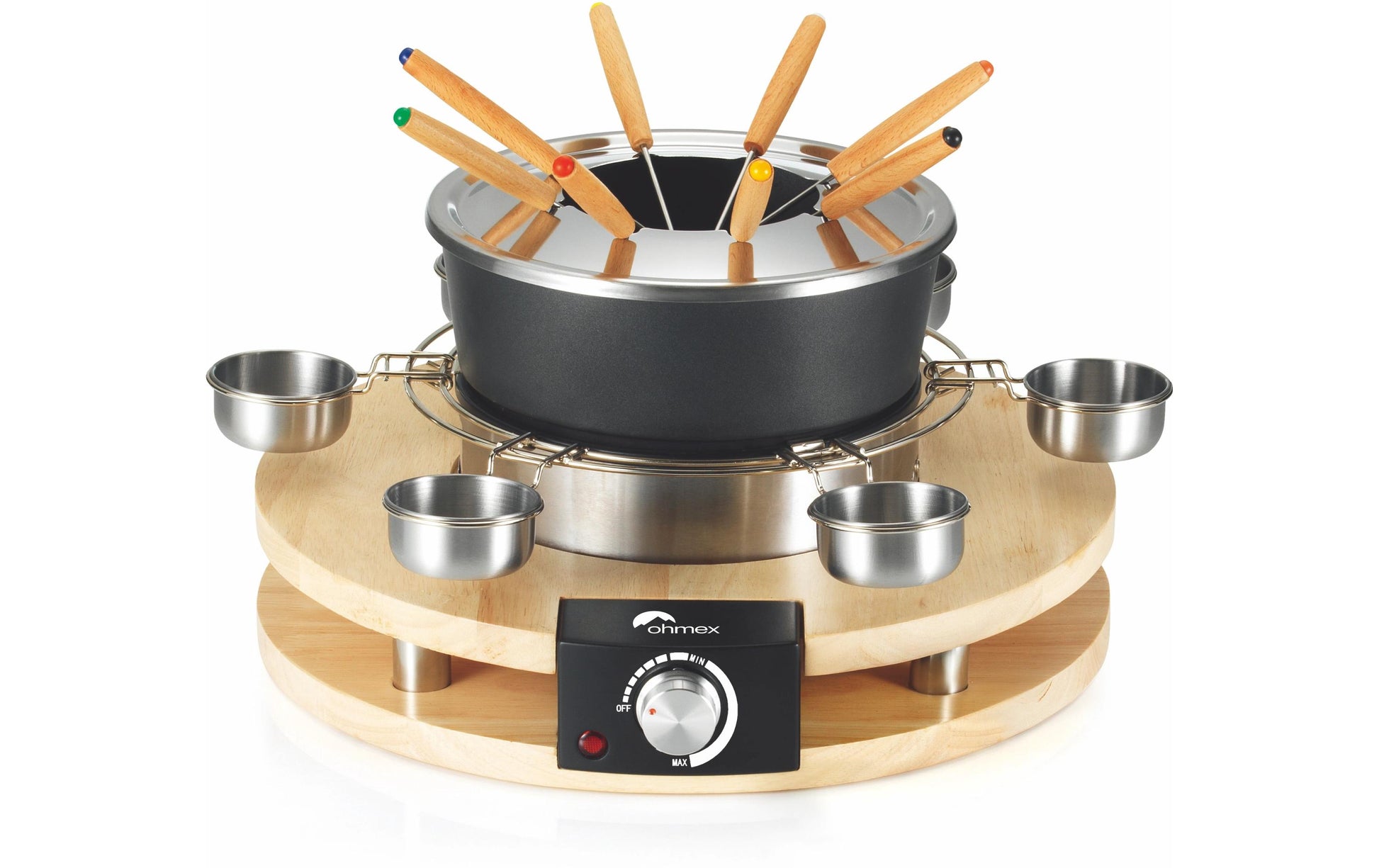 Ohmex Fondue-Set OHM-FND-1060 – Edelstahl, 2 l, 8 Gabeln – Netzbetrieb – schwarz/silber