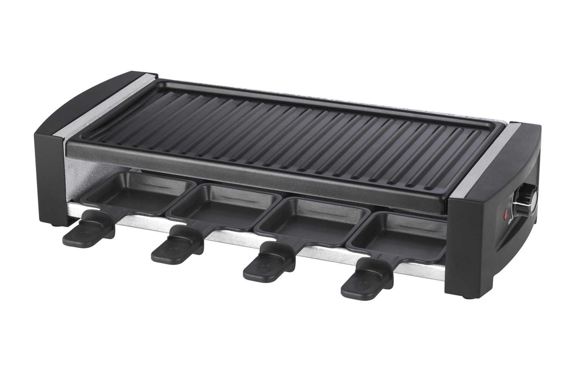 Ohmex Raclette OHM-RCL-8812 – 8 Personen, 1200 W, Aluminium-Grillplatte, antihaftbeschichtet – schwarz