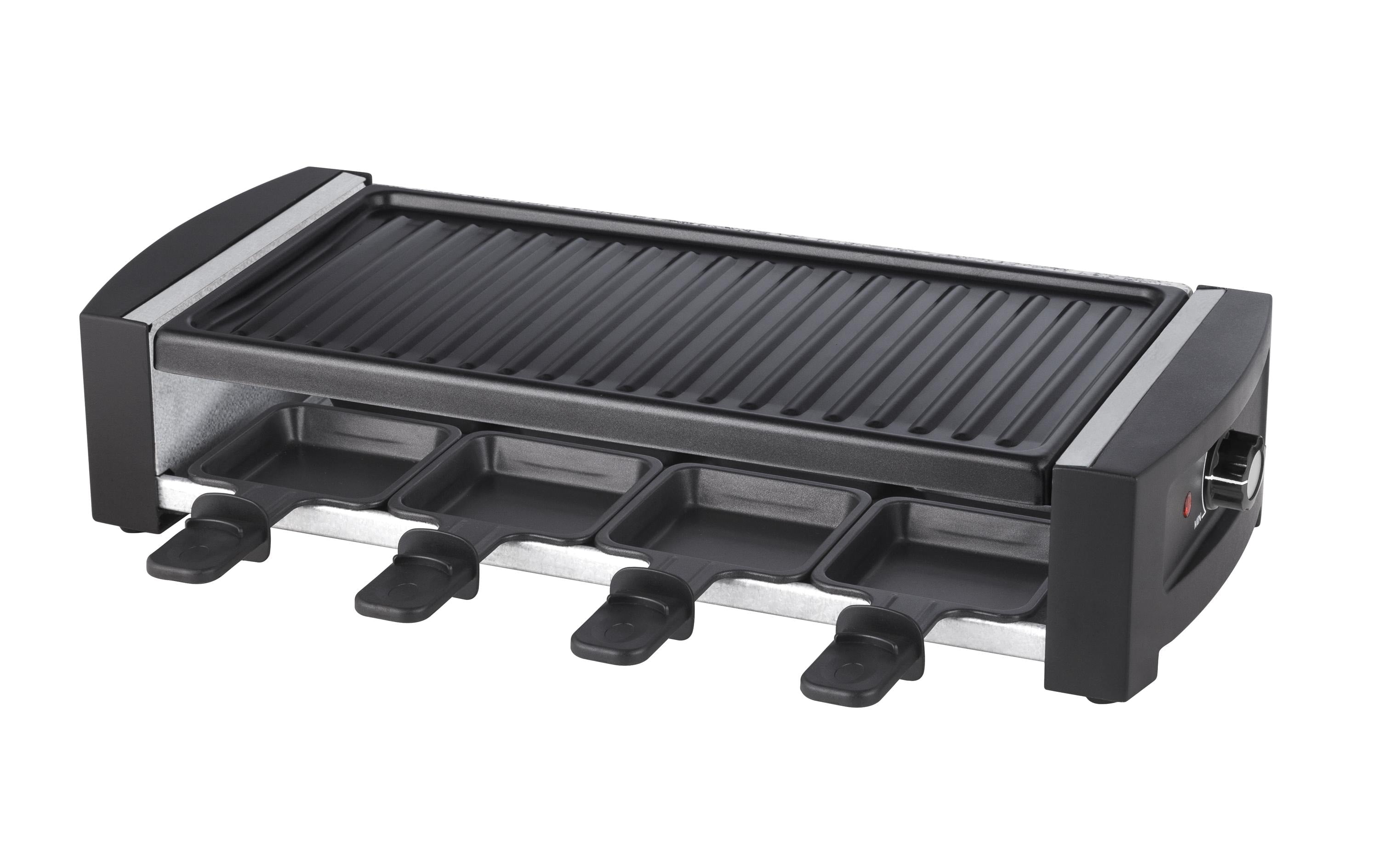 Ohmex Raclette OHM-RCL-8812 – 8 Personen, 1200 W, Aluminium-Grillplatte, antihaftbeschichtet – schwarz