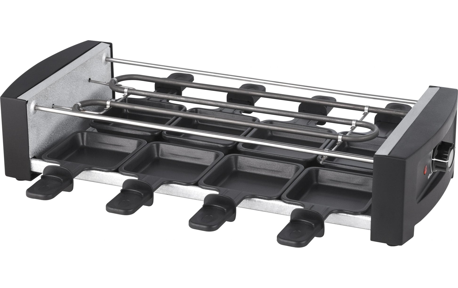 Ohmex Raclette OHM-RCL-8812 – 8 Personen, 1200 W, Aluminium-Grillplatte, antihaftbeschichtet – schwarz