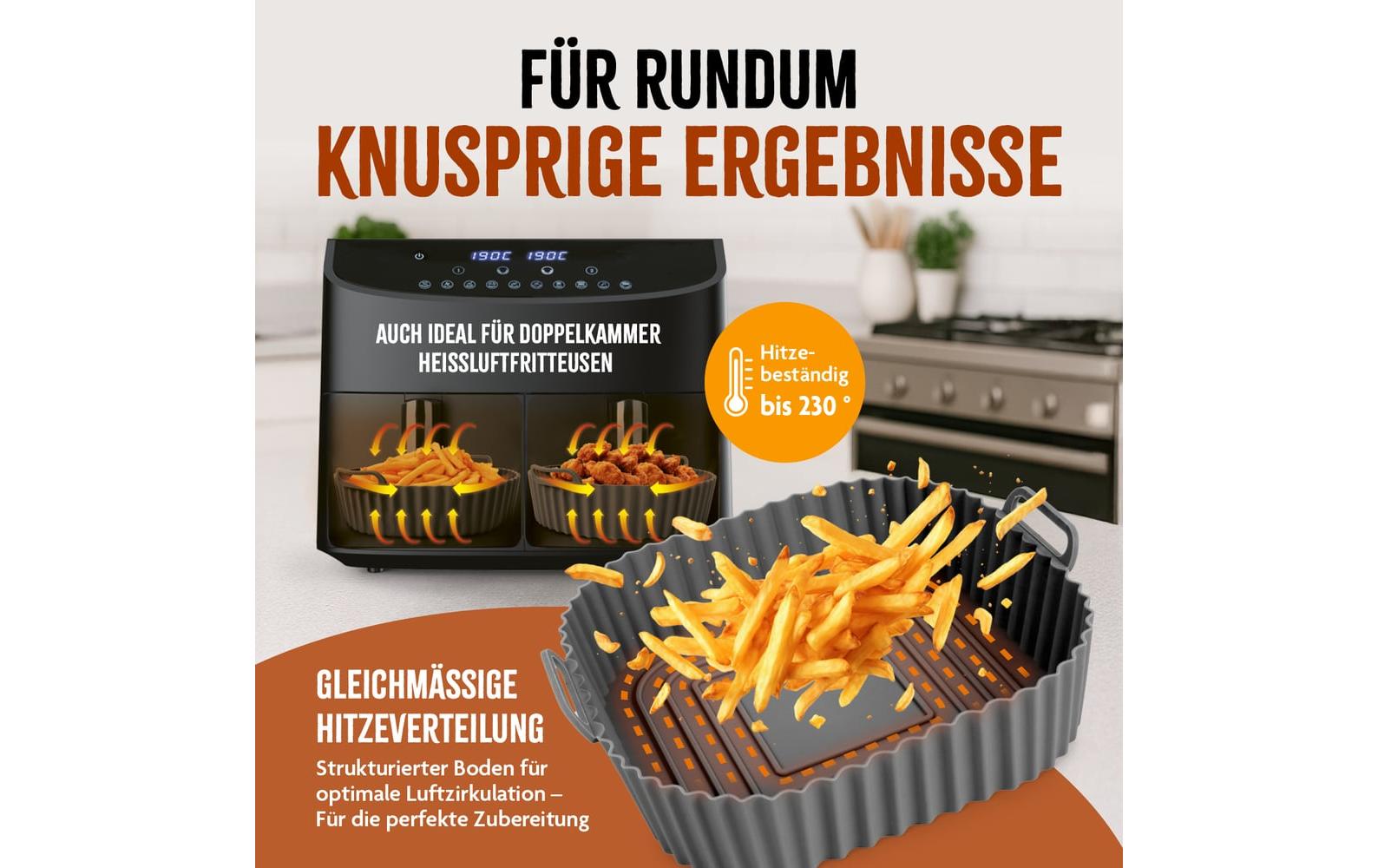 Kitchbo Silikonform für Heissluftfritteusen – 20 × 20 × 6,3 cm, 2 Stk.