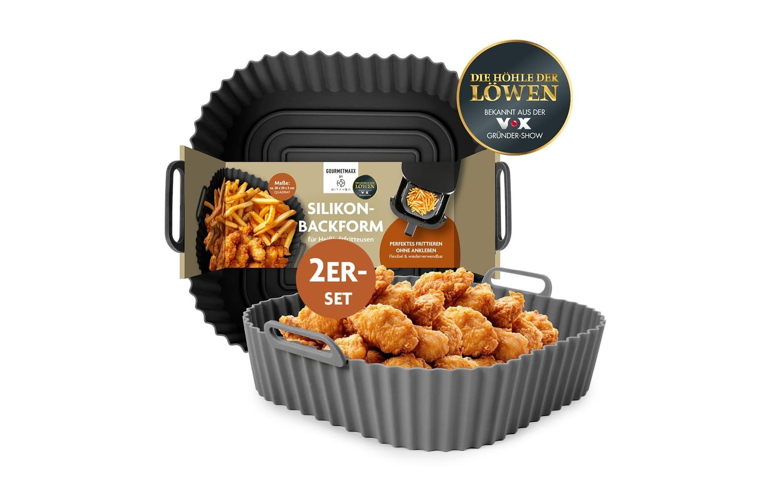 Kitchbo Silikonform für Heissluftfritteusen – 20 × 20 × 6,3 cm, 2 Stk.