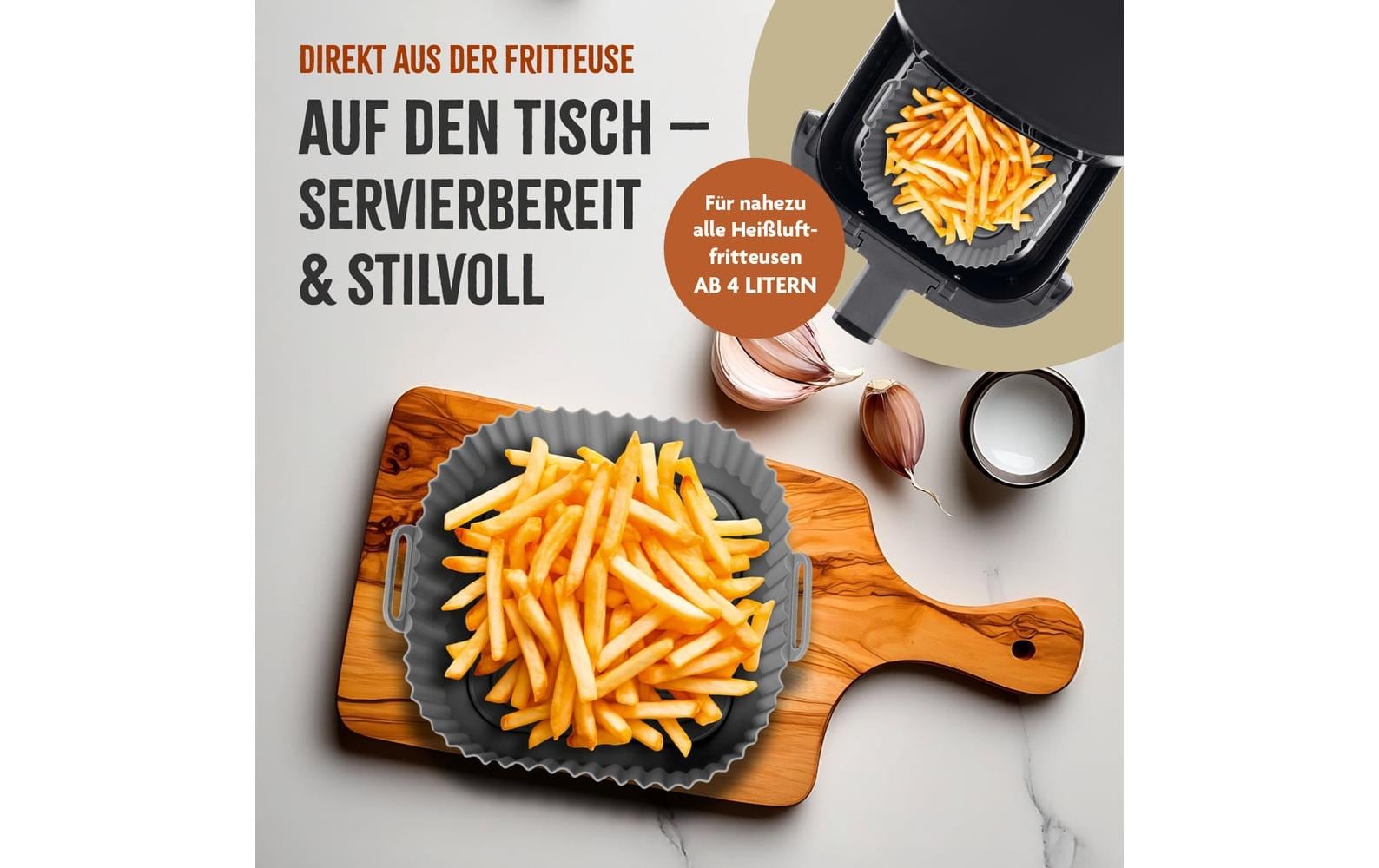 Kitchbo Silikonform für Heissluftfritteusen – 20 × 20 × 6,3 cm, 2 Stk.