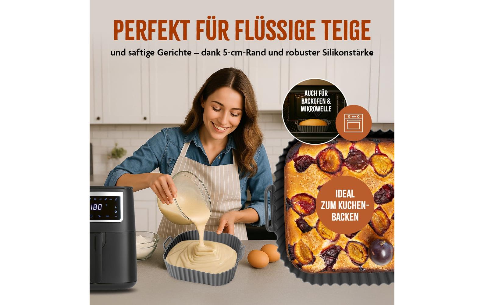 Kitchbo Silikonform für Heissluftfritteusen – 20 × 20 × 6,3 cm, 2 Stk.