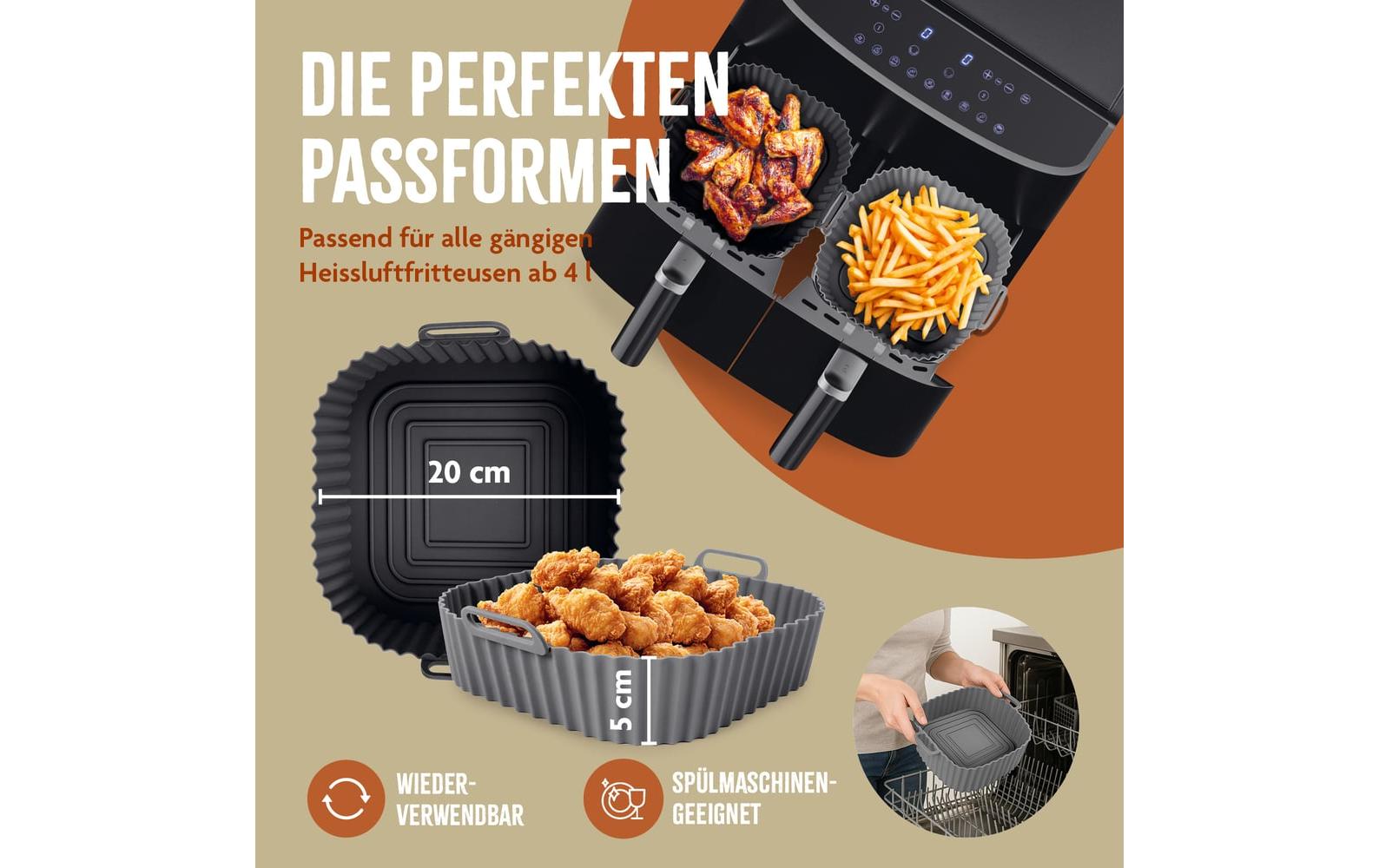 Kitchbo Silikonform für Heissluftfritteusen – 20 × 20 × 6,3 cm, 2 Stk.