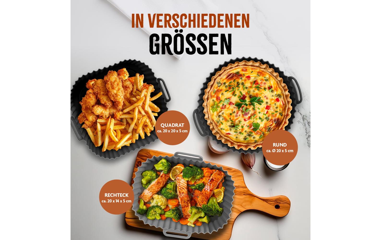 Kitchbo Silikonform für Heissluftfritteusen – 20 × 20 × 6,3 cm, 2 Stk.