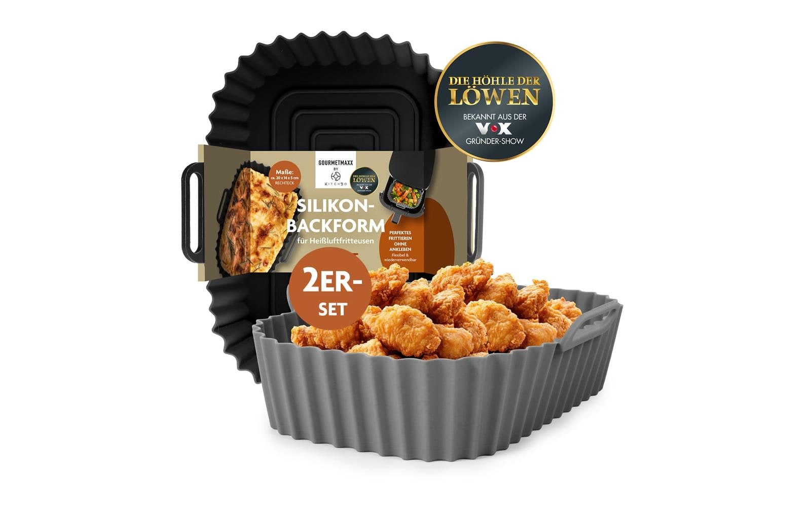 KitchBo – Silikonform-Set für Heissluftfritteusen – 20 × 15 × 6,3 cm, 2 Stk.