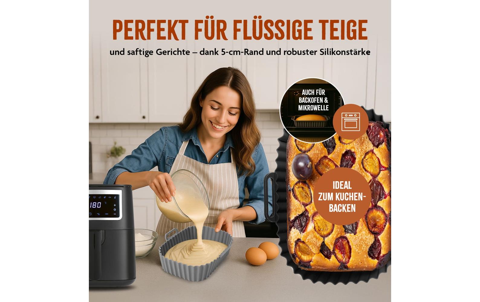 KitchBo – Silikonform-Set für Heissluftfritteusen – 20 × 15 × 6,3 cm, 2 Stk.