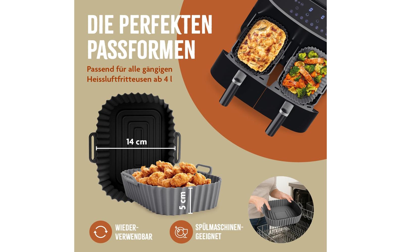 KitchBo – Silikonform-Set für Heissluftfritteusen – 20 × 15 × 6,3 cm, 2 Stk.
